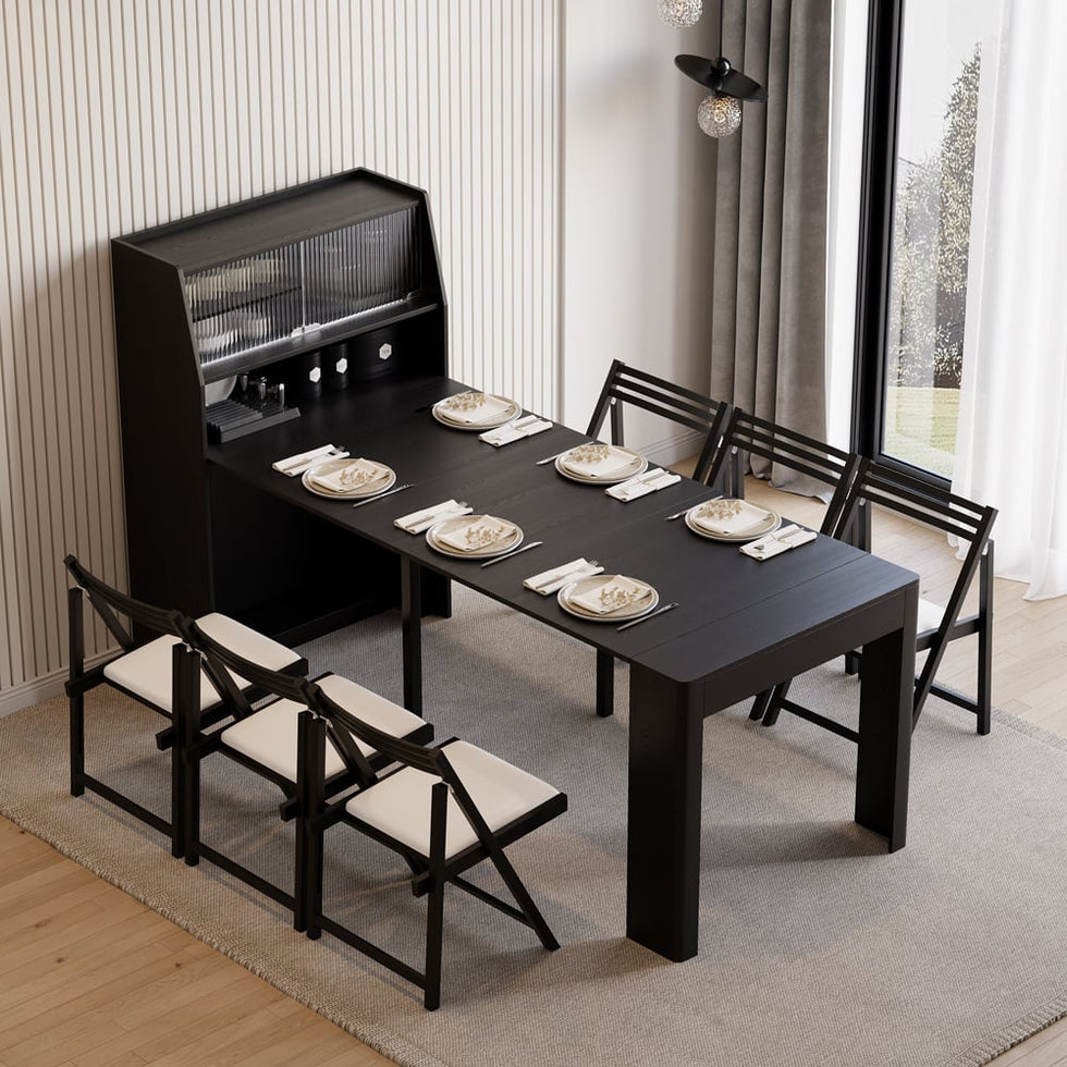 HMR - 70.9" Farmhouse Extendable Dining Table with Storage Sideboard Seats 4-6 People