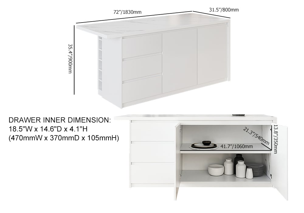 HMR - Kitchen Island with Storage