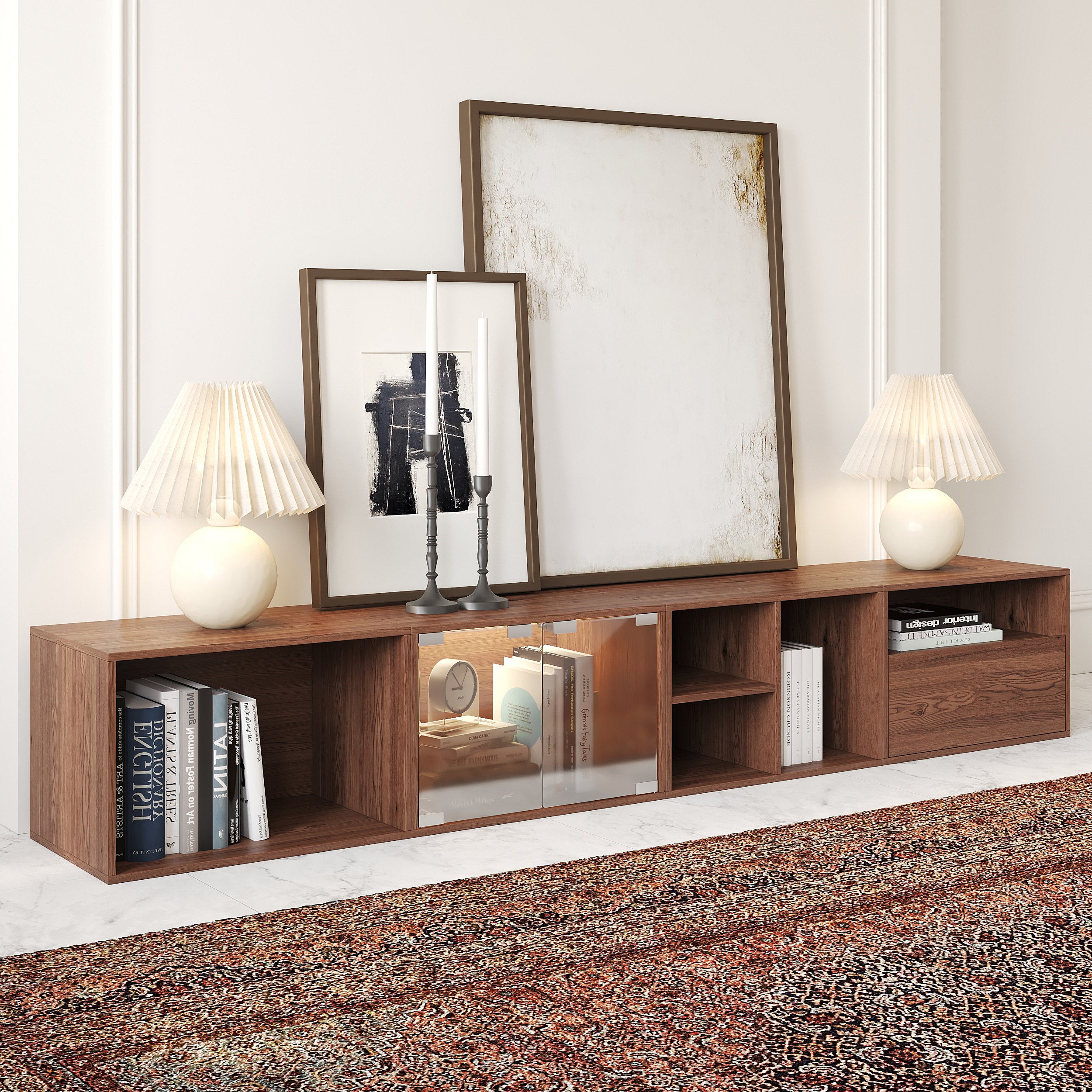 HMR - 94.5" Walnut Modular TV Stand with Storage
