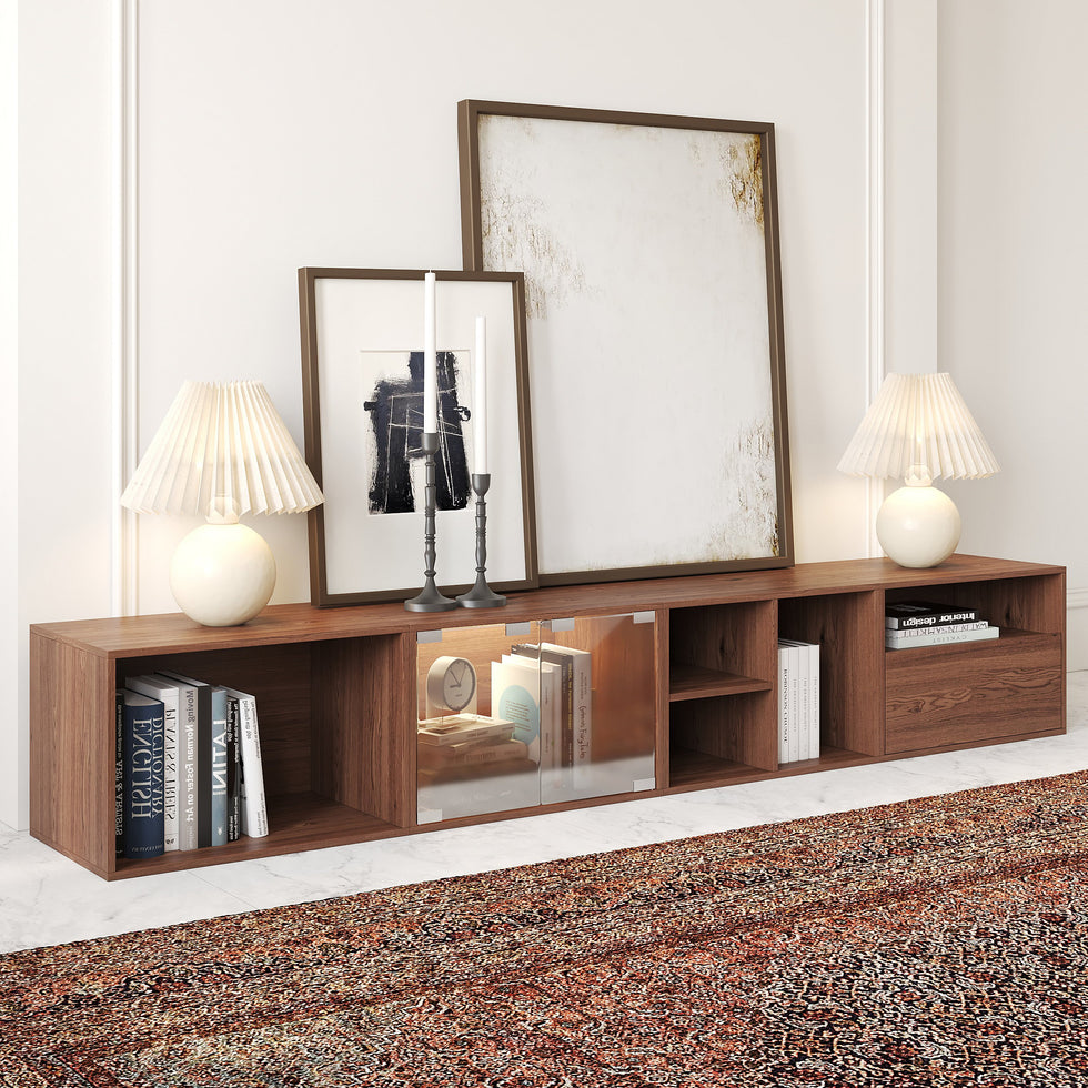HMR - 94.5" Walnut Modular TV Stand with Storage