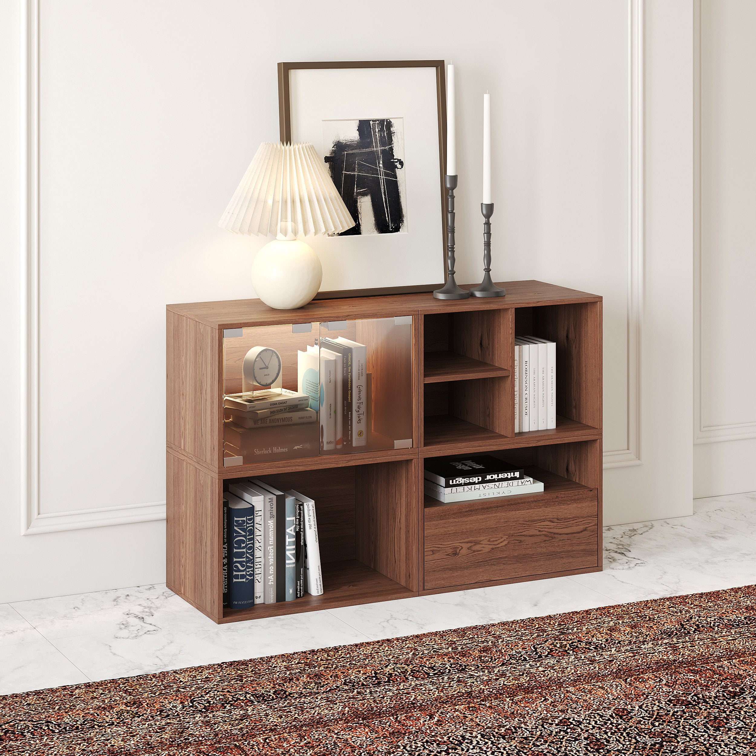 HMR - 94.5" Walnut Modular TV Stand with Storage