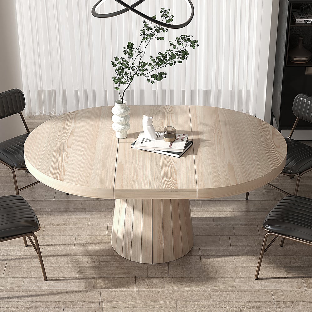 HMR - 39"-55" Japandi Style Oval & Round Extendable Wood Dining Table (Seats 4-6 People)