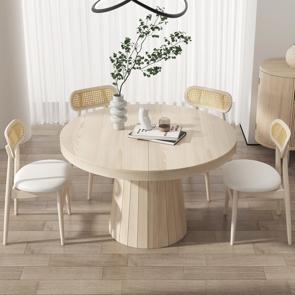 HMR - 39"-55" Japandi Style Oval & Round Extendable Wood Dining Table (Seats 4-6 People)