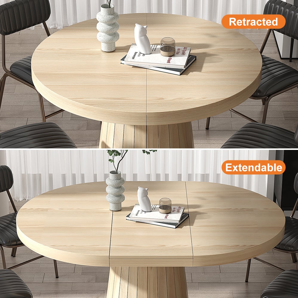 HMR - 39"-55" Japandi Style Oval & Round Extendable Wood Dining Table (Seats 4-6 People)