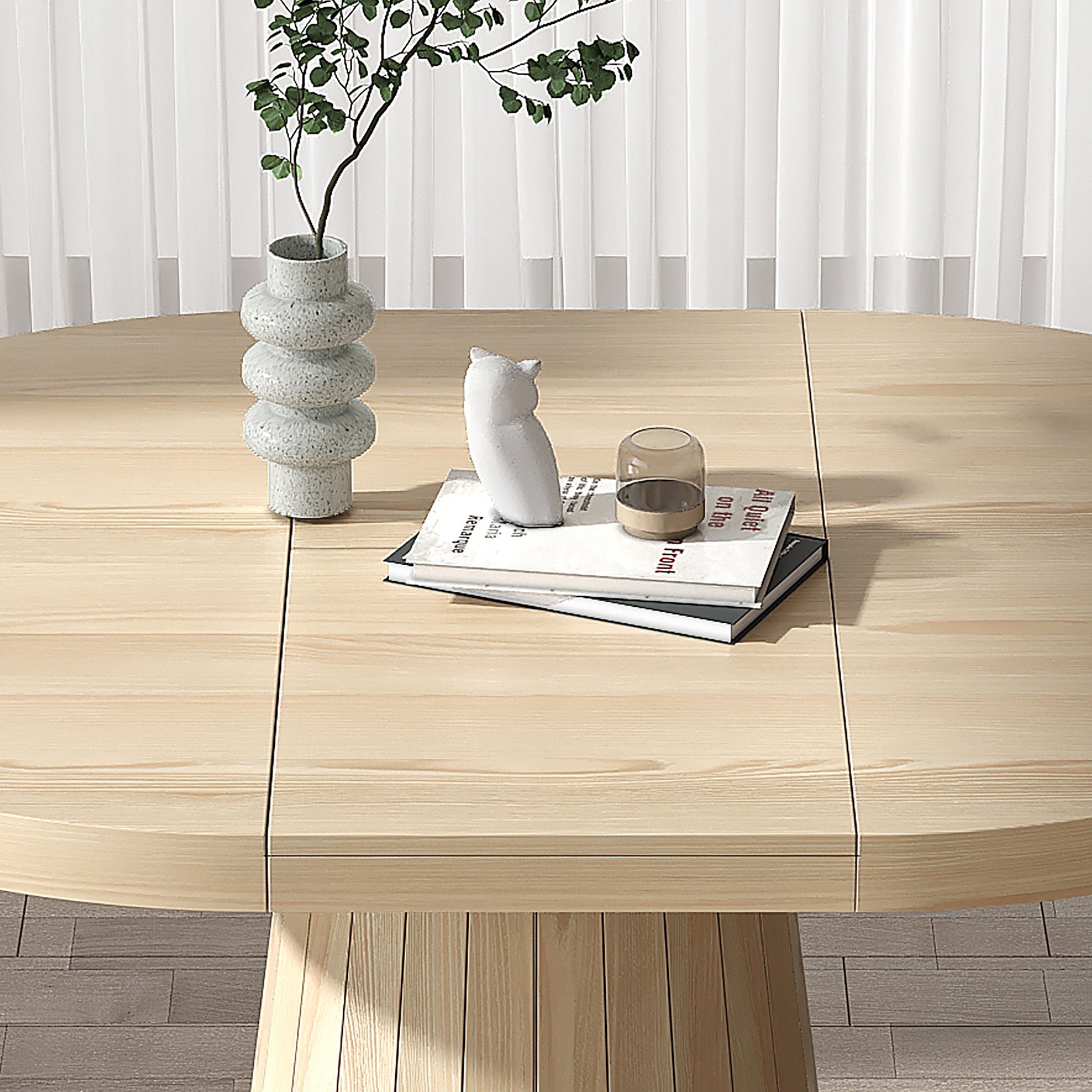 HMR - 39"-55" Japandi Style Oval & Round Extendable Wood Dining Table (Seats 4-6 People)