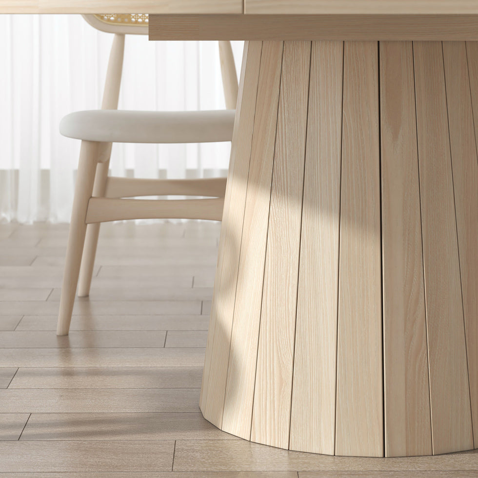 HMR - 39"-55" Japandi Style Oval & Round Extendable Wood Dining Table (Seats 4-6 People)