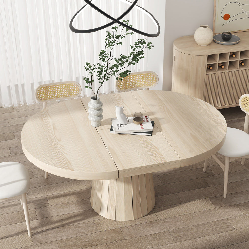 HMR - 39"-55" Japandi Style Oval & Round Extendable Wood Dining Table (Seats 4-6 People)