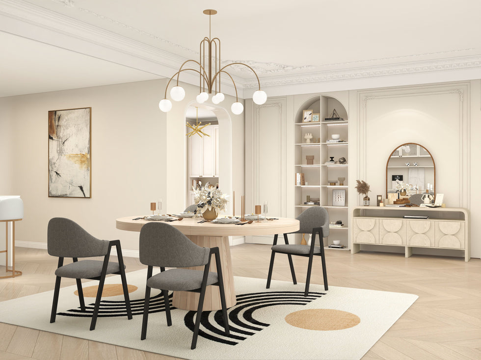 HMR - 39"-55" Japandi Style Oval & Round Extendable Wood Dining Table (Seats 4-6 People)