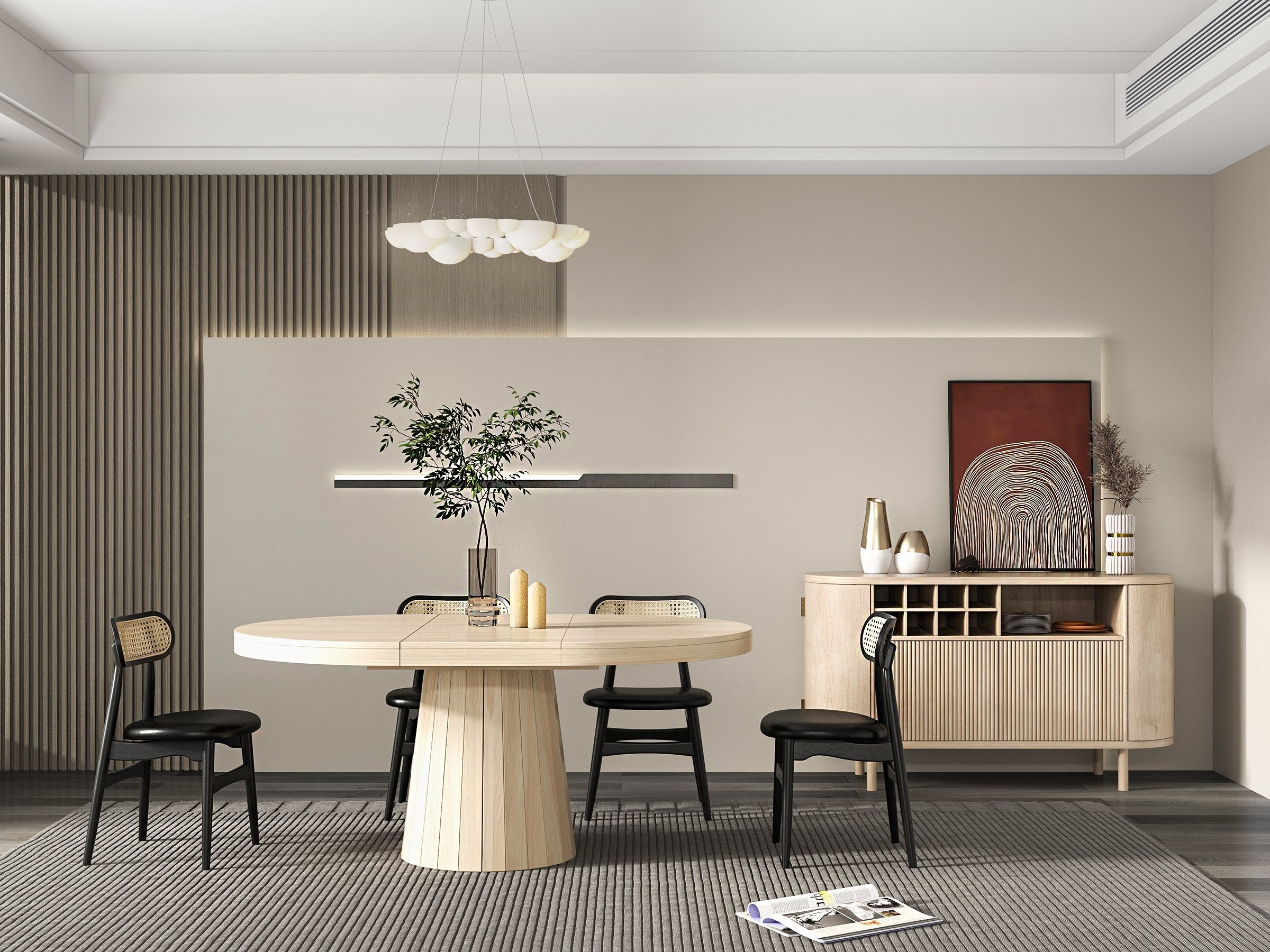HMR - 39"-55" Japandi Style Oval & Round Extendable Wood Dining Table (Seats 4-6 People)