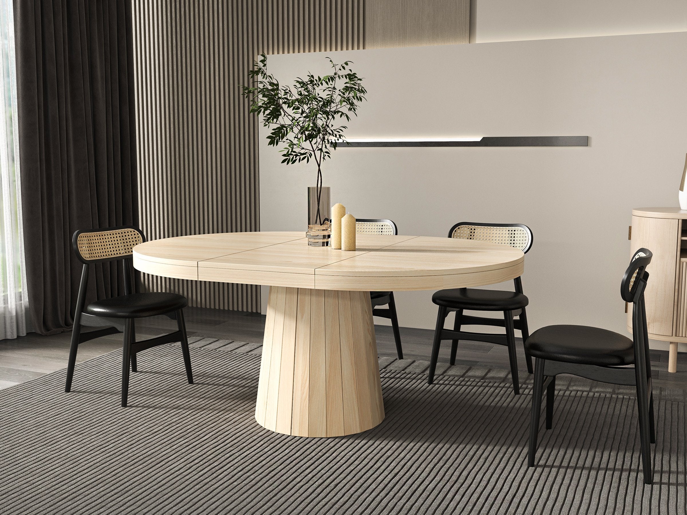 HMR - 39"-55" Japandi Style Oval & Round Extendable Wood Dining Table (Seats 4-6 People)
