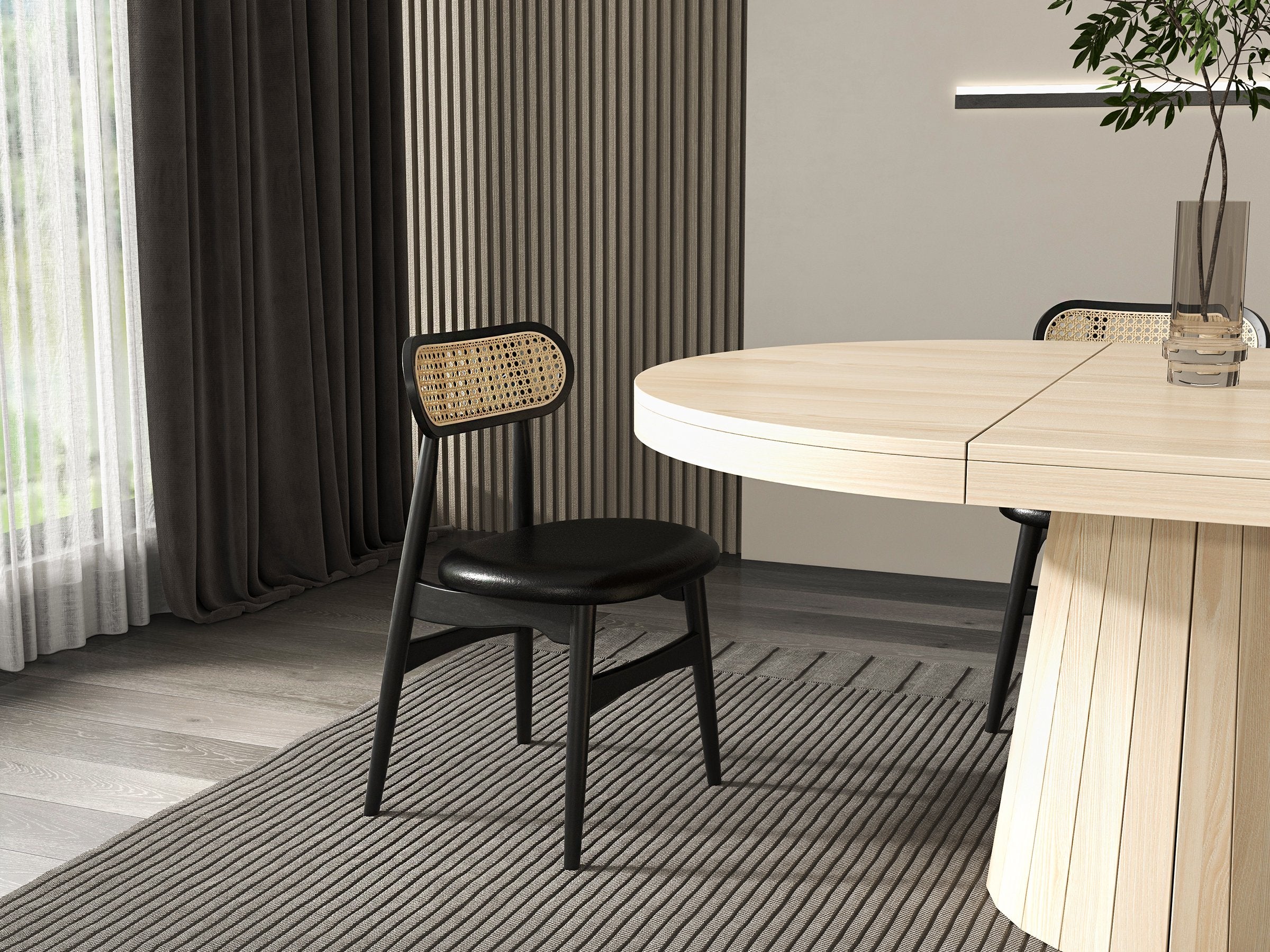 HMR - 39"-55" Japandi Style Oval & Round Extendable Wood Dining Table (Seats 4-6 People)