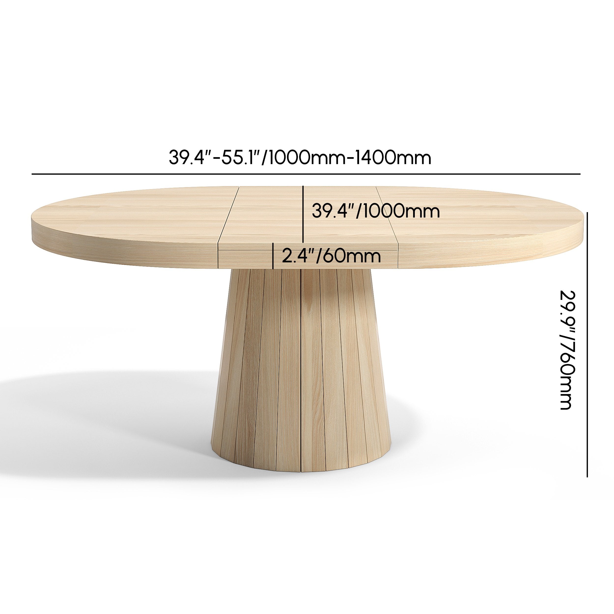 HMR - 39"-55" Japandi Style Oval & Round Extendable Wood Dining Table (Seats 4-6 People)