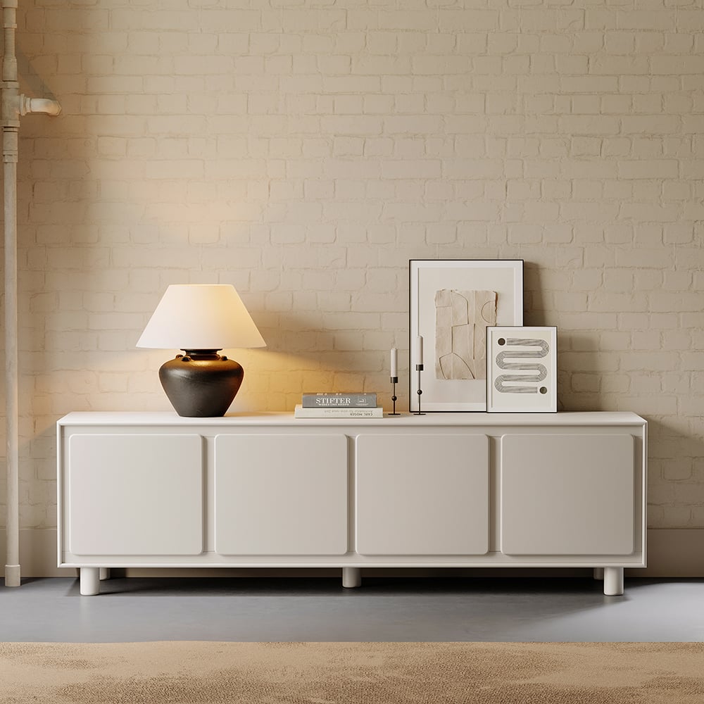 HMR - 72" Modern White Rectangle Tall TV Stand with Storage for 65 to 75 inch TV