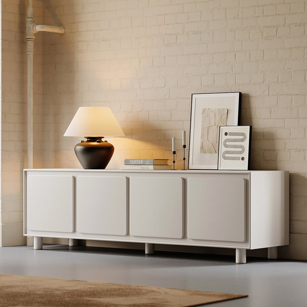HMR - 72" Modern White Rectangle Tall TV Stand with Storage for 65 to 75 inch TV