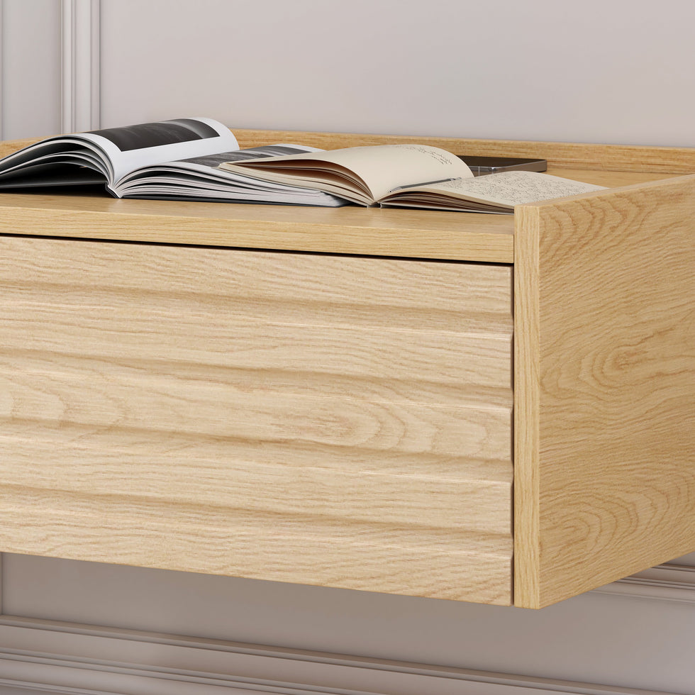 HMR - Floating Wooden Nightstand with Light & Charging Station