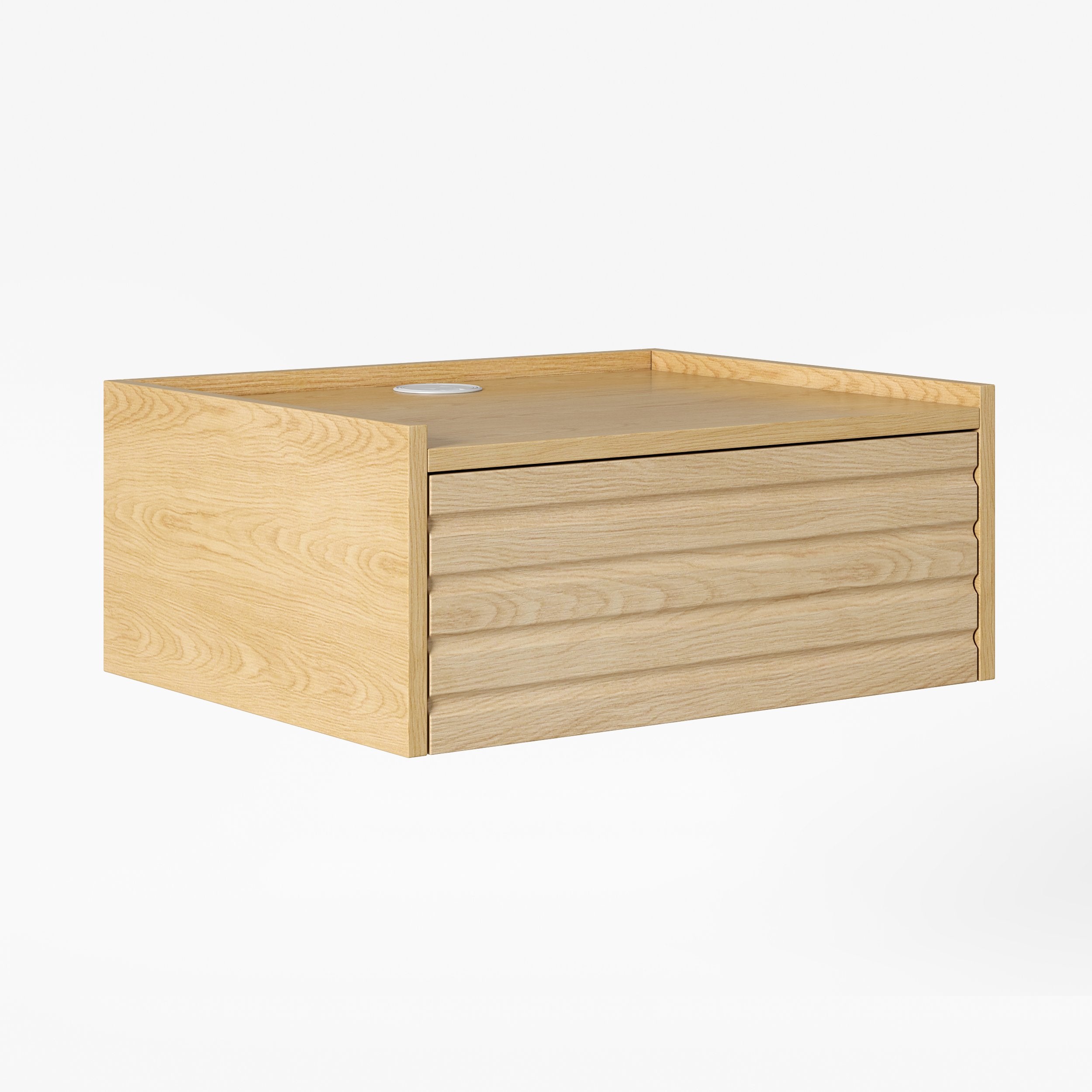 HMR - Floating Wooden Nightstand with Light & Charging Station