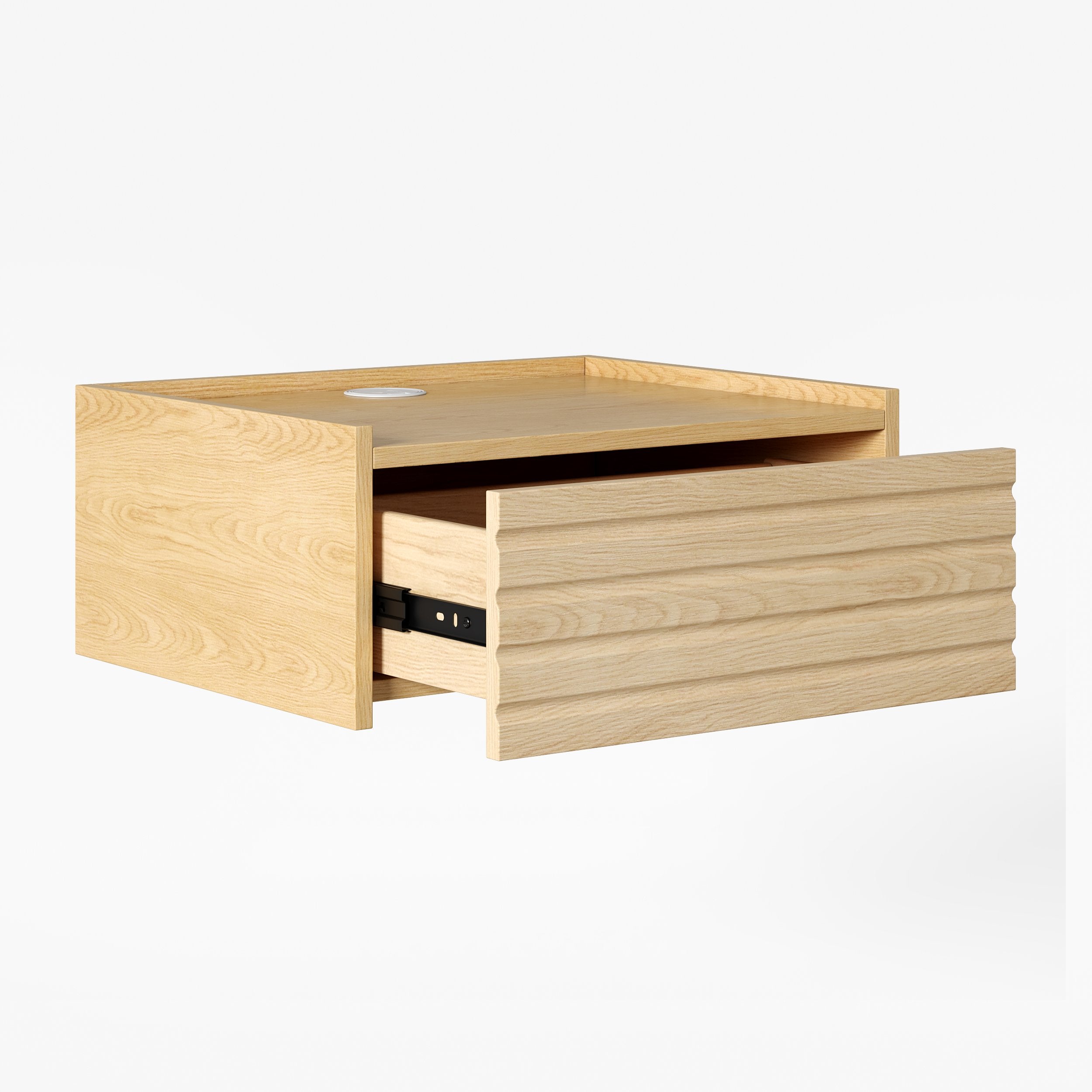 HMR - Floating Wooden Nightstand with Light & Charging Station