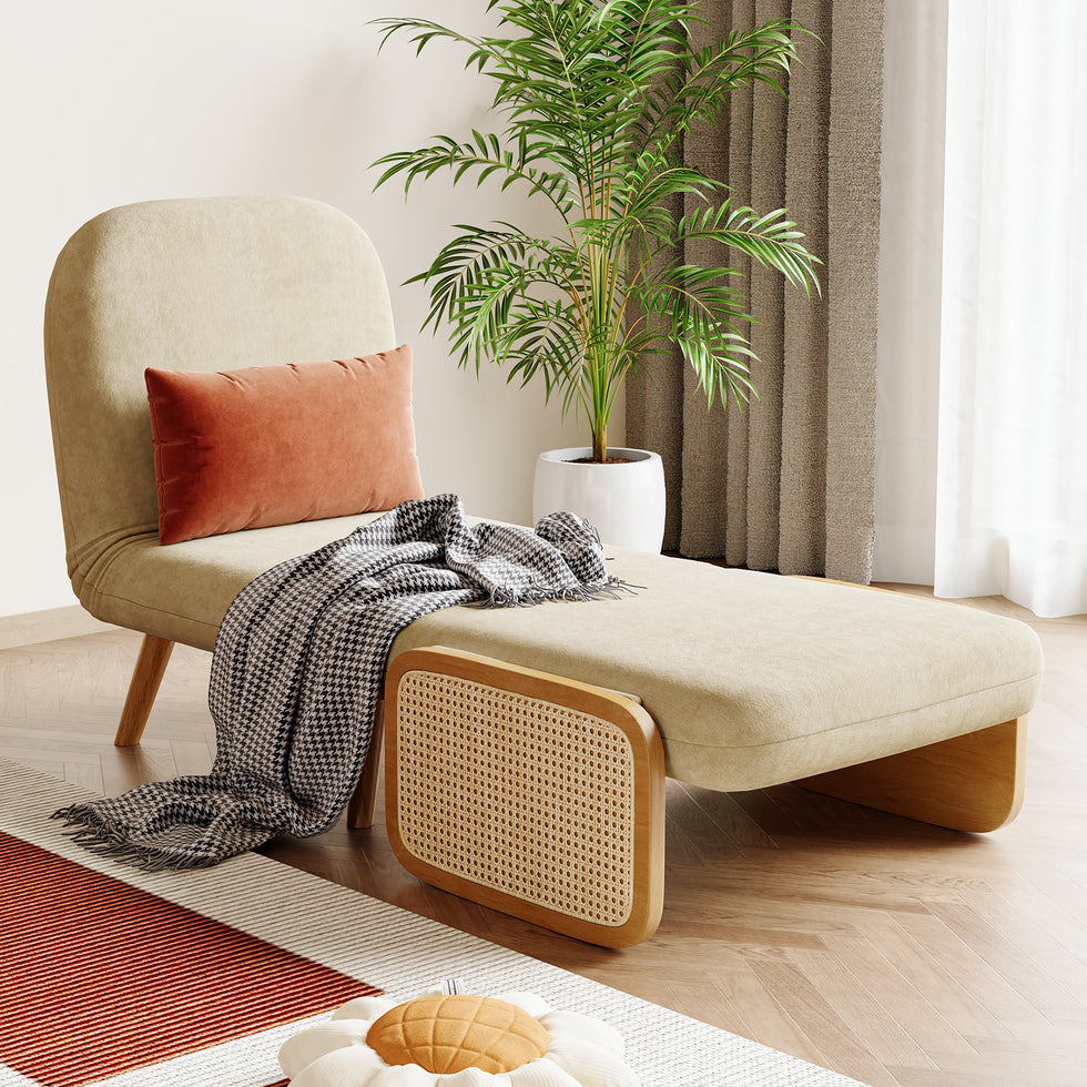 HMR - 28" Twin Velvet & Rattan Sleeper Sofa Bed Chair