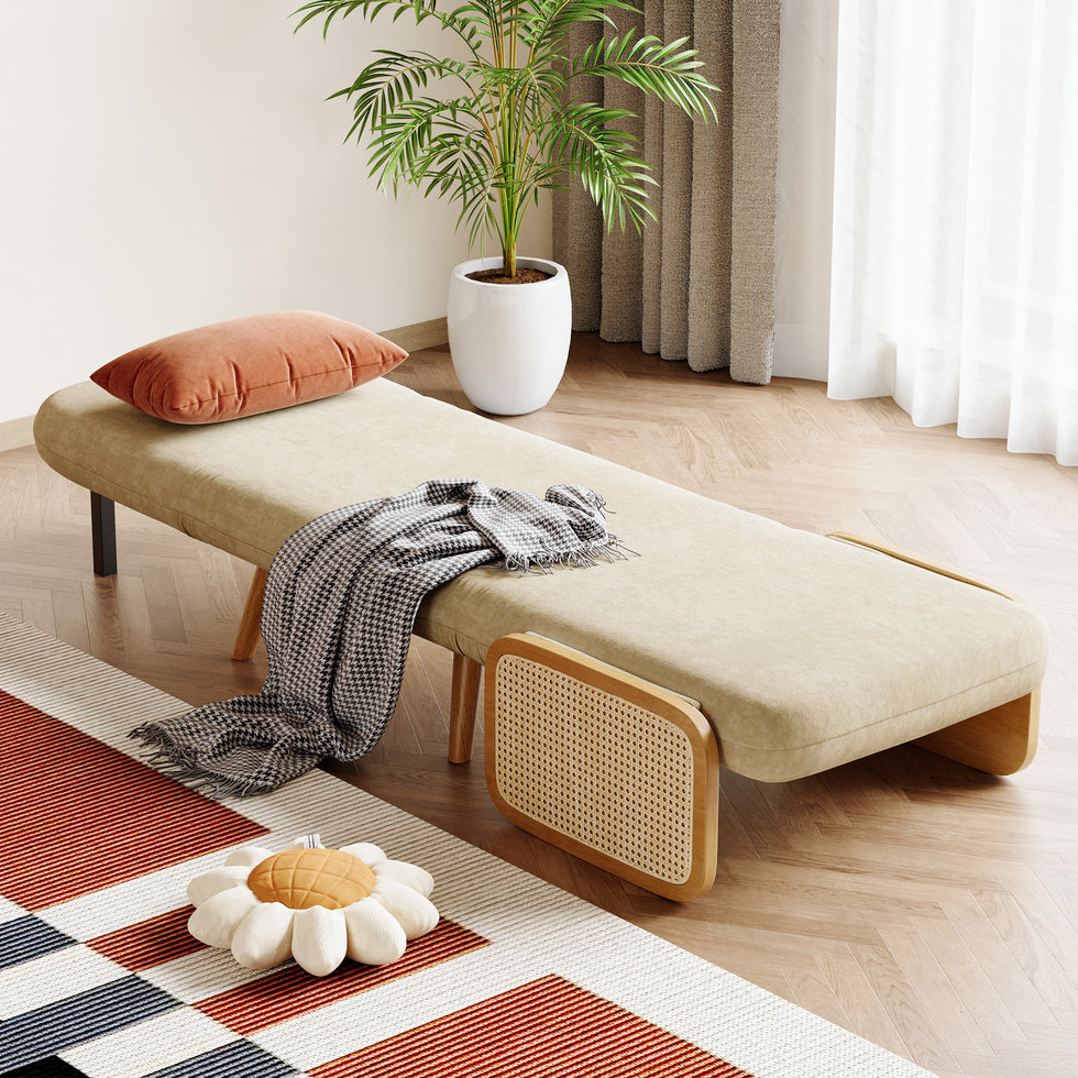 HMR - 28" Twin Velvet & Rattan Sleeper Sofa Bed Chair