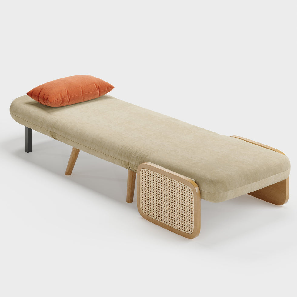 HMR - 28" Twin Velvet & Rattan Sleeper Sofa Bed Chair
