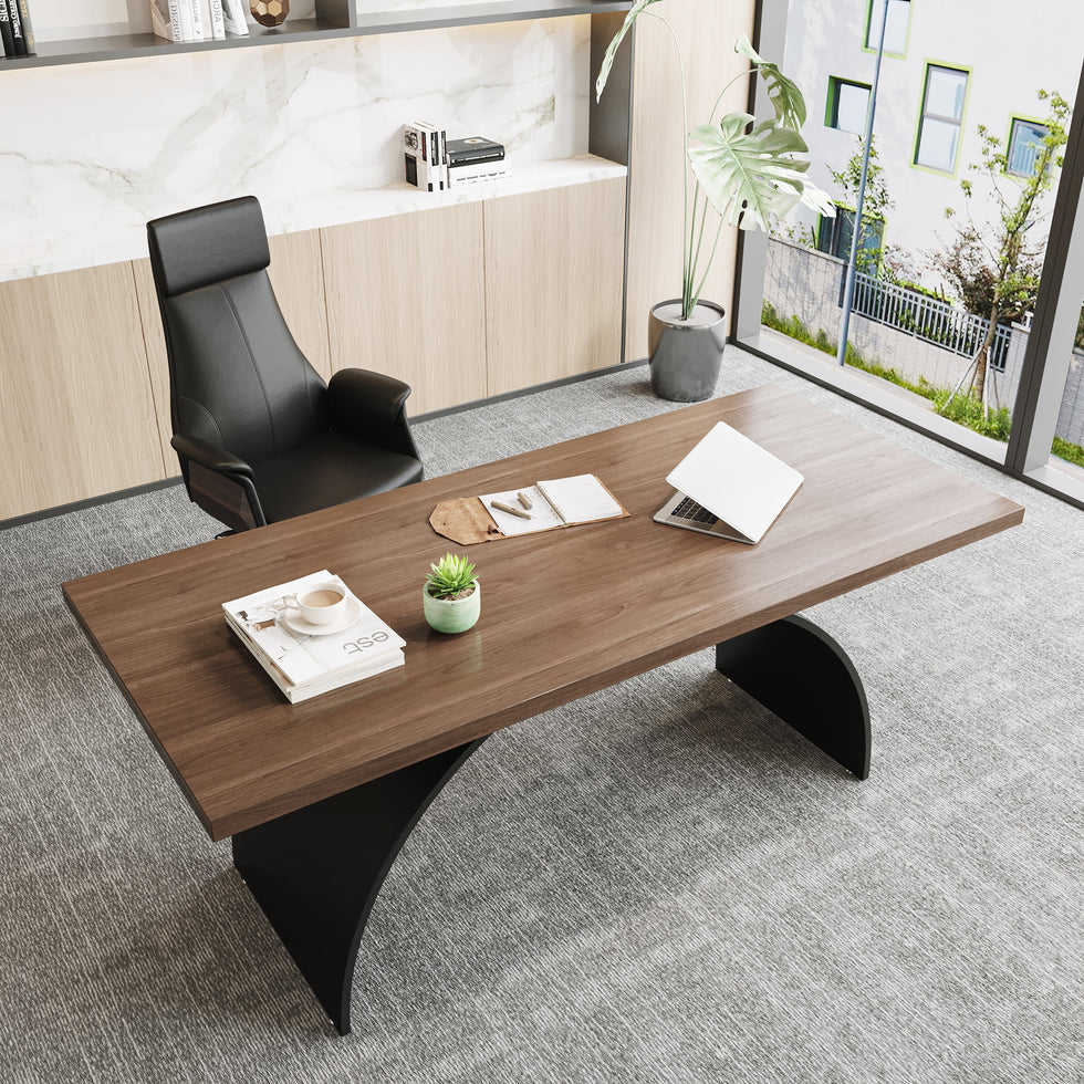 HMR - Modern Rectangular Writing Desk & Office Desk Chair Set High Back
