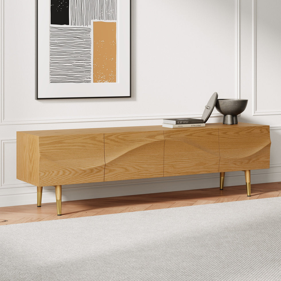 HMR - Lake Mid Century TV Stand with Wavy Design Storage 4 Drawers for TVs Up to 75"