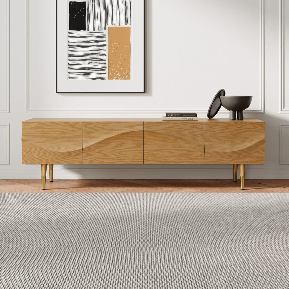 HMR - Lake Mid Century TV Stand with Wavy Design Storage 4 Drawers for TVs Up to 75"