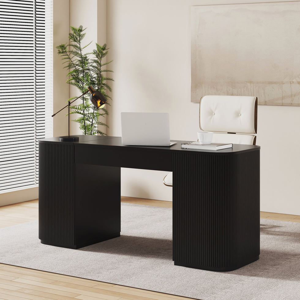 HMR - Modern Standing Computer Desk & Upholstered Swivel Task Office Chair Set (59.8" )
