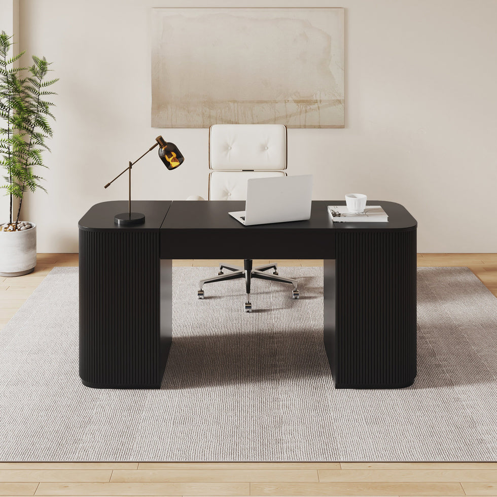 HMR - Modern Standing Computer Desk & Upholstered Swivel Task Office Chair Set (59.8" )