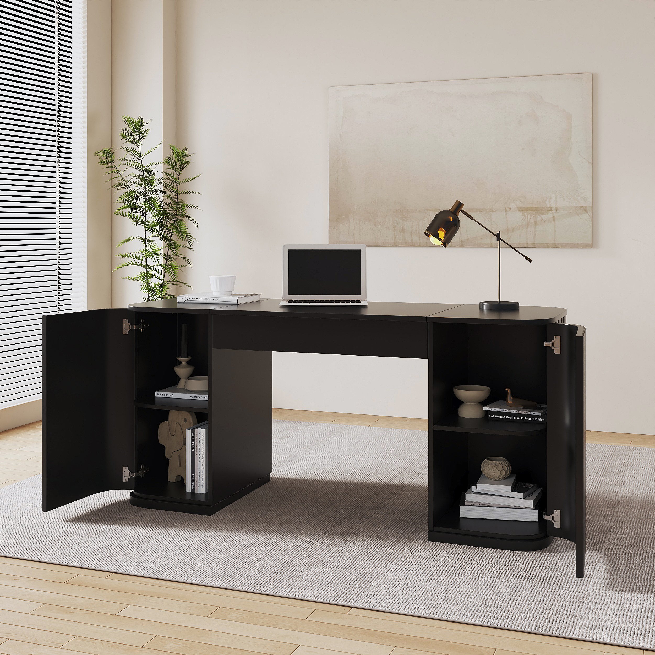 HMR - Modern Standing Computer Desk & Upholstered Swivel Task Office Chair Set (59.8" )