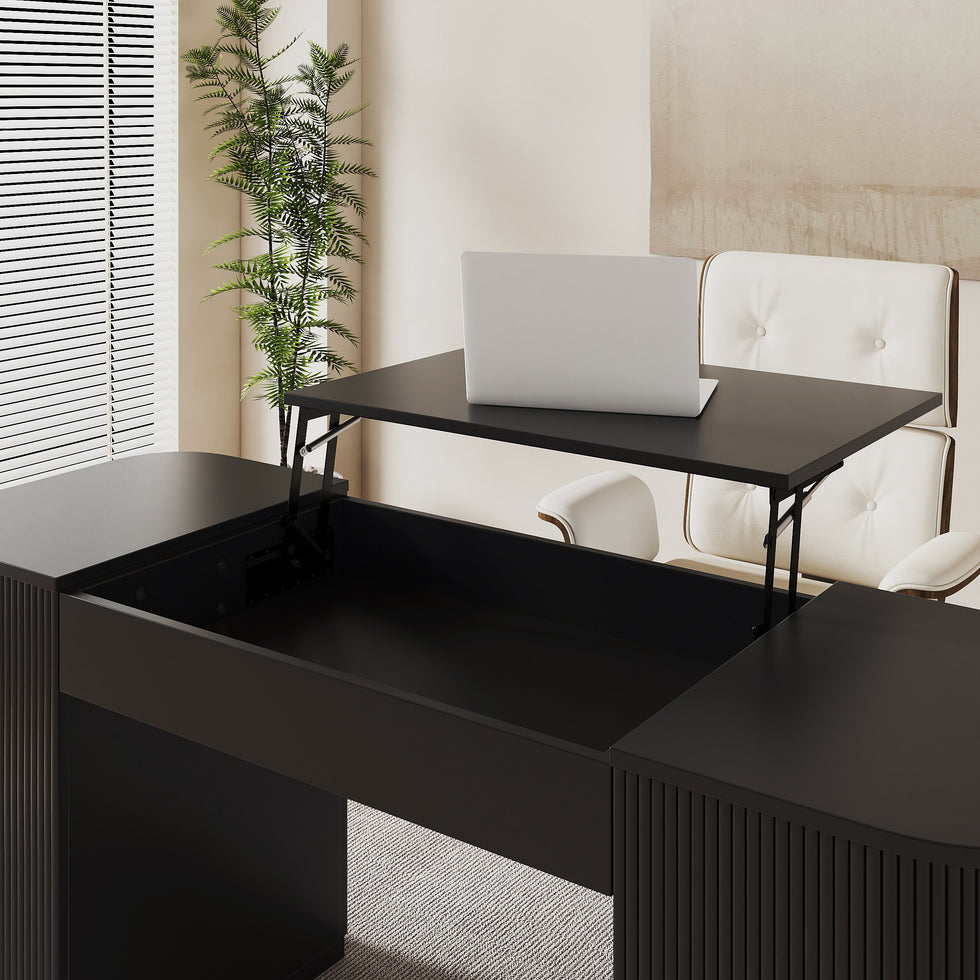 HMR - Modern Standing Computer Desk & Upholstered Swivel Task Office Chair Set (59.8" )