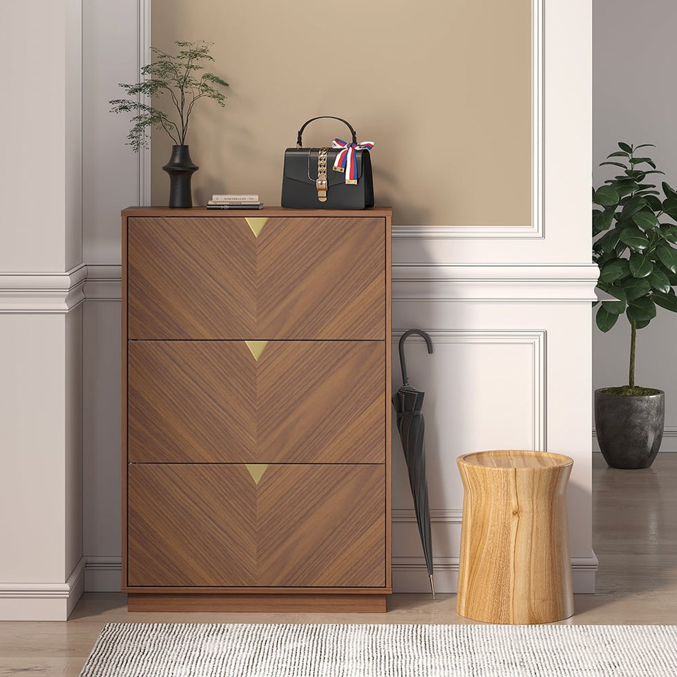 HMR - Capet Walnut Narrow Shoe Storage Cabinet with Flip Down Large Capacity up to 20 Pairs
