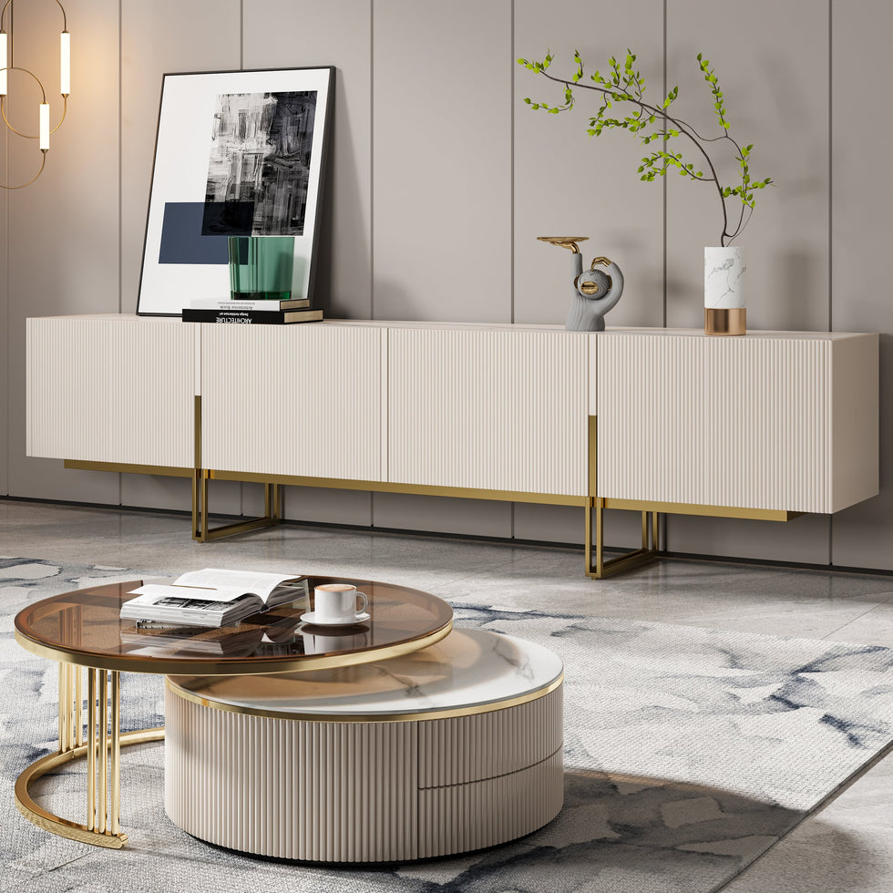HMR - Grovyn Sintered Stone Top Fluted TV Stand with Storage