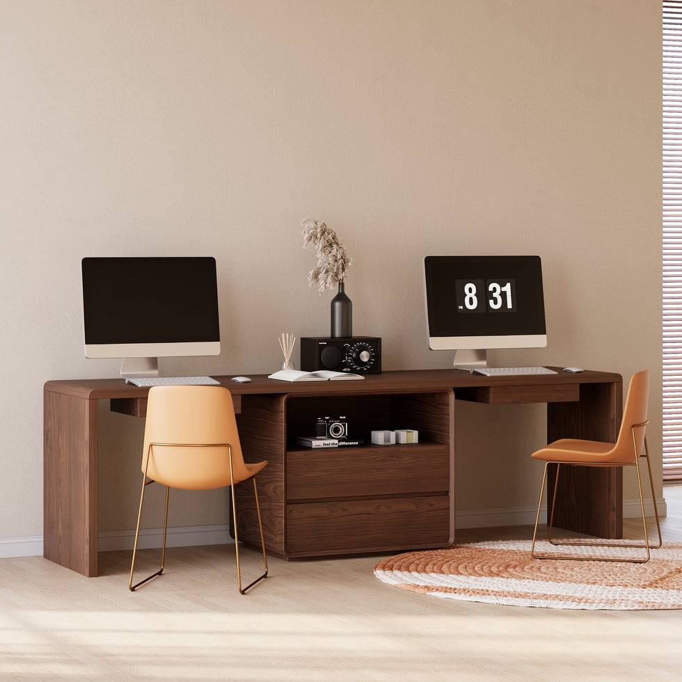 HMR - 94.5" 2-Person Double Desk Modern Retangular Office Desk 4 Drawers & 1 Cabinet