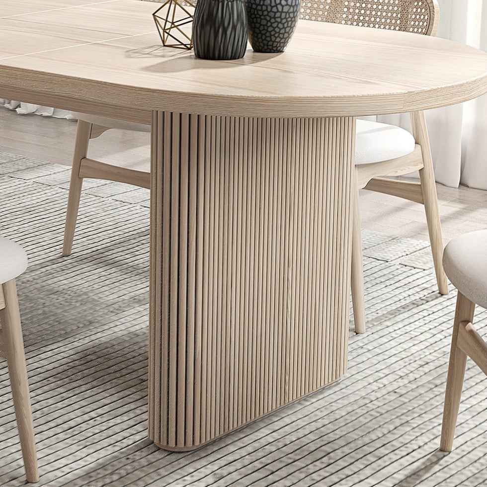 HMR - Dining Set 63"-79" Japandi Oval Extendable Dining Table Whitewash with Chairs
