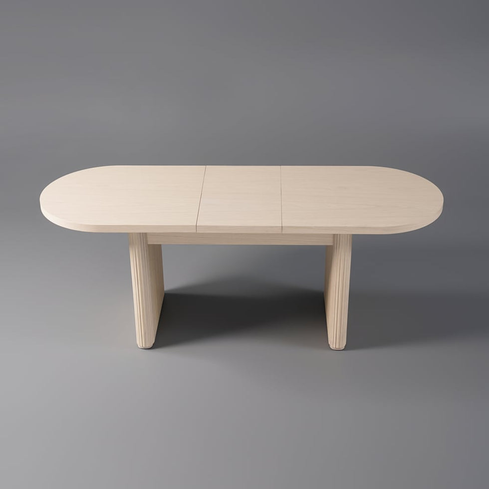 HMR - Dining Set 63"-79" Japandi Oval Extendable Dining Table Whitewash with Chairs