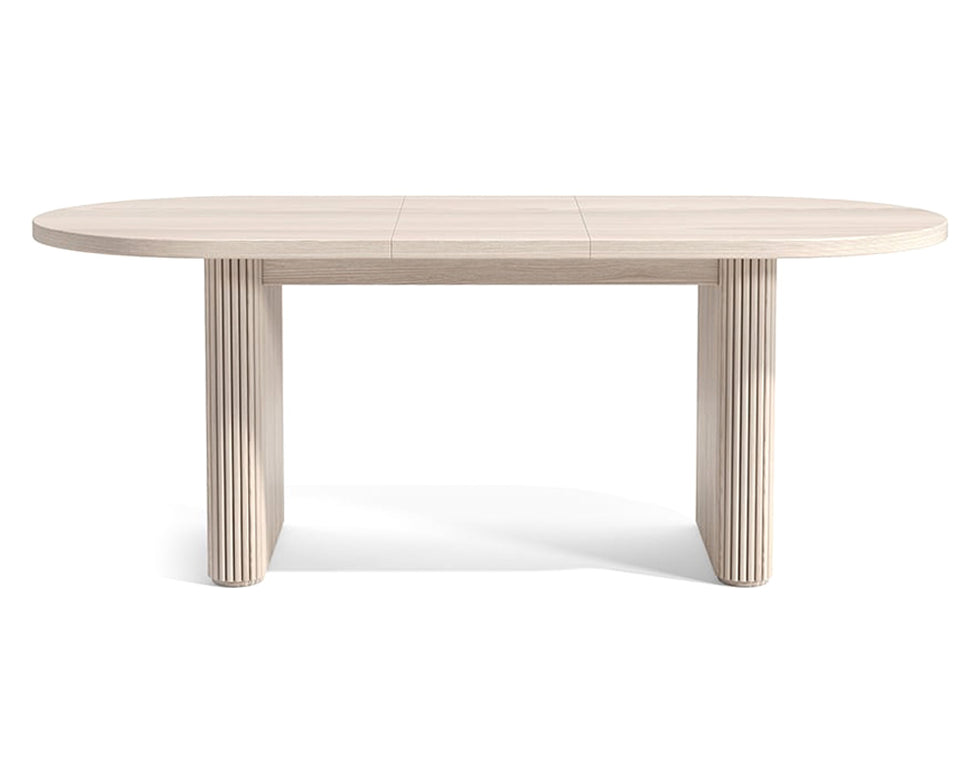 HMR - Dining Set 63"-79" Japandi Oval Extendable Dining Table Whitewash with Chairs