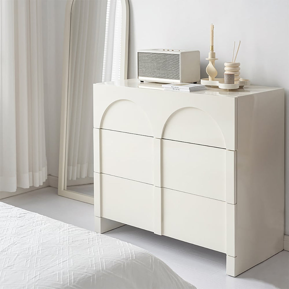 HMR - Japandi Cream White Dresser Nordic Arch Chest