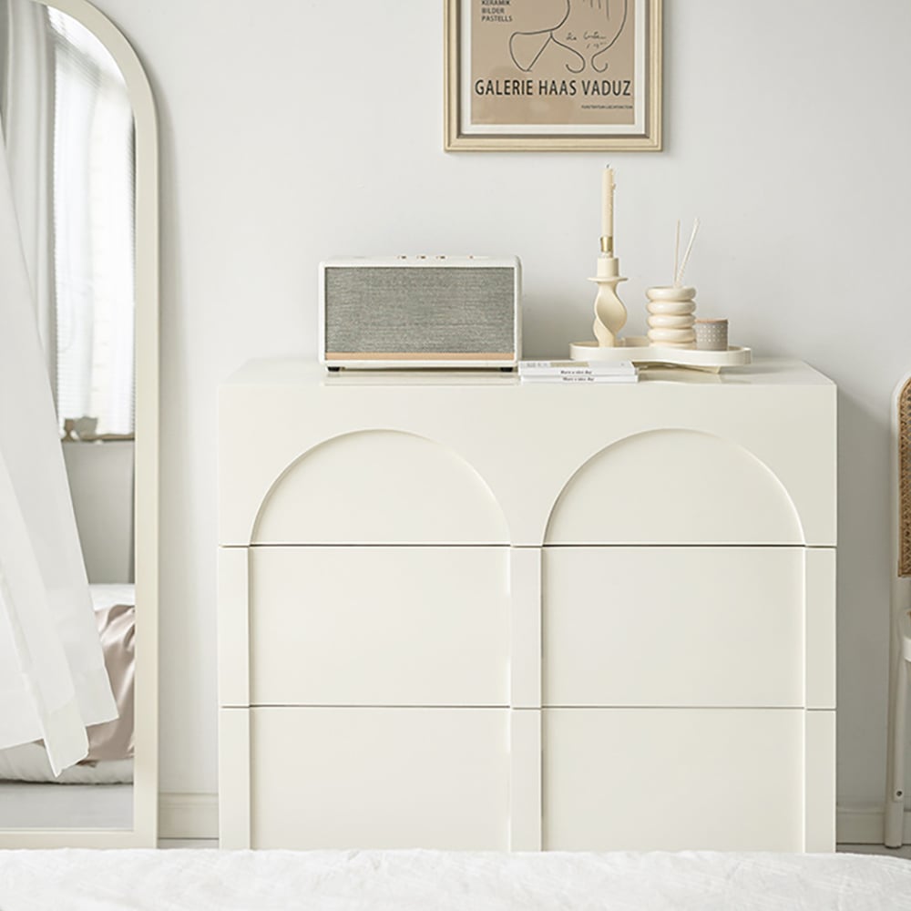 HMR - Japandi Cream White Dresser Nordic Arch Chest