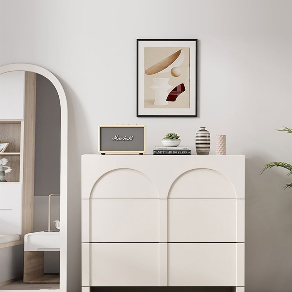 HMR - Japandi Cream White Dresser Nordic Arch Chest