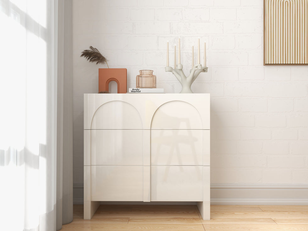 HMR - Japandi Cream White Dresser Nordic Arch Chest