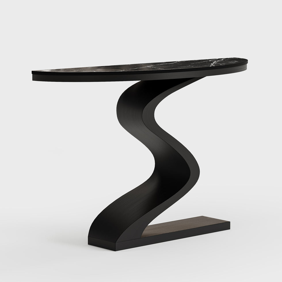 HMR - Modern 39.4" Curved Console Table with Sintered Stone Top Half Moon Shape