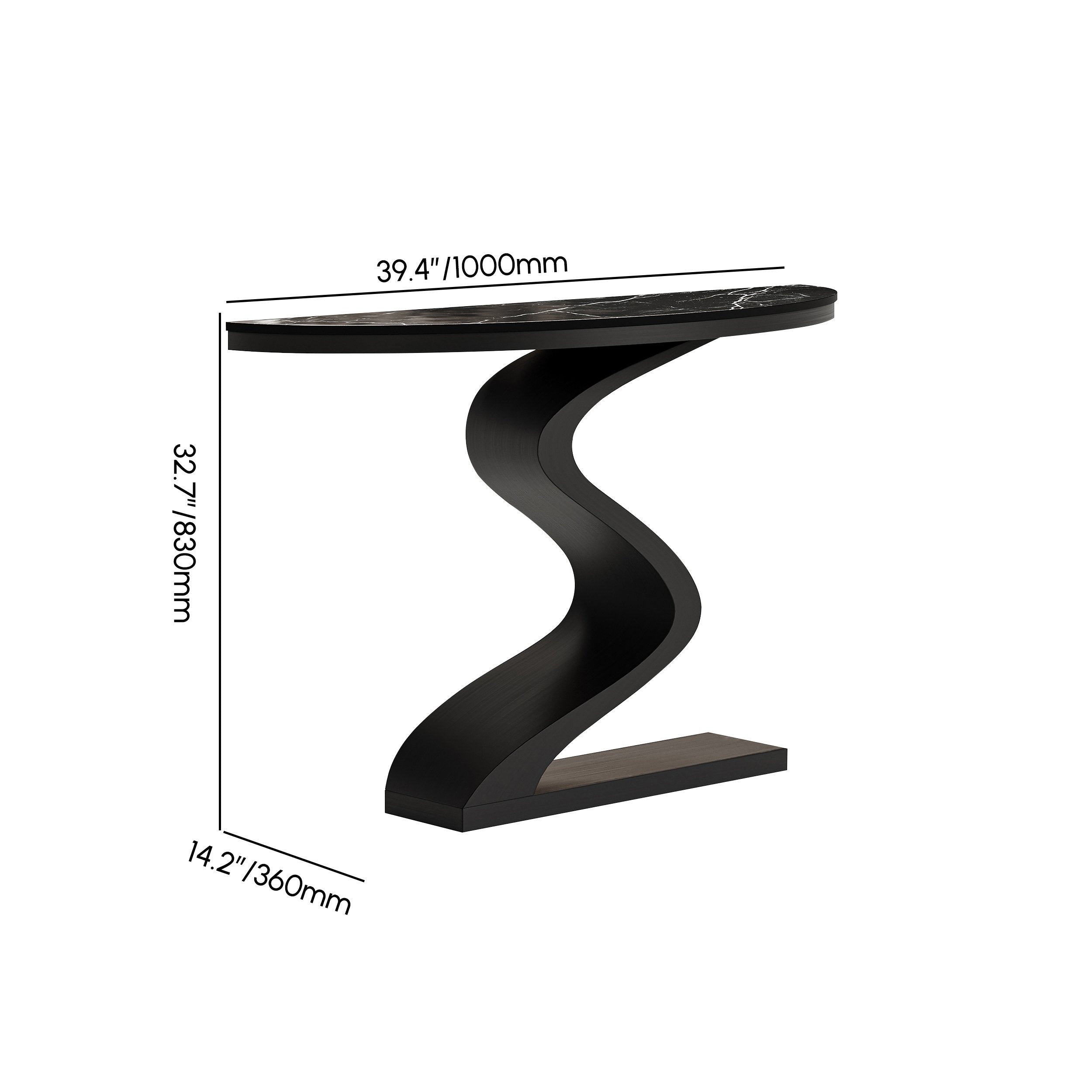 HMR - Modern 39.4" Curved Console Table with Sintered Stone Top Half Moon Shape