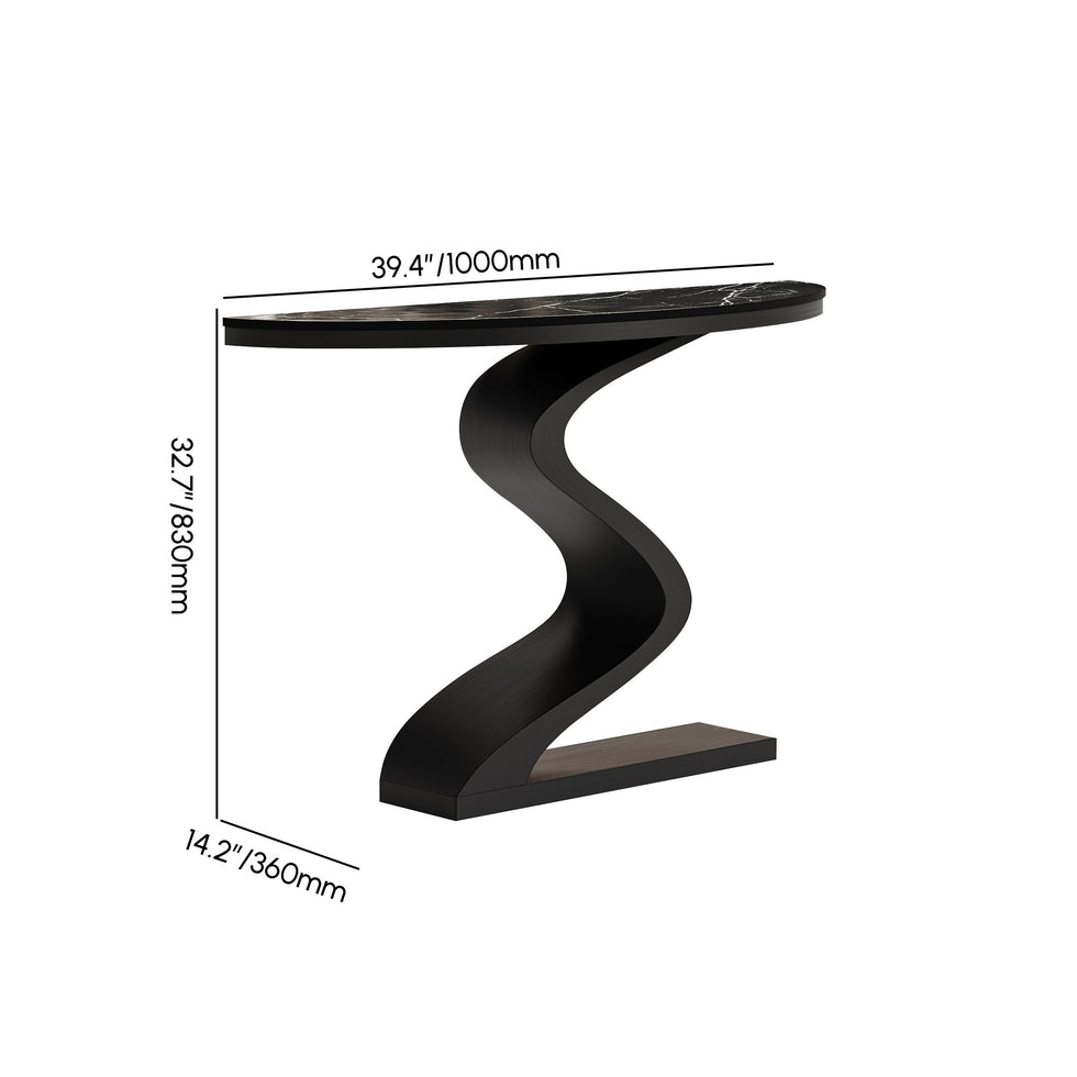 HMR - Modern 39.4" Curved Console Table with Sintered Stone Top Half Moon Shape