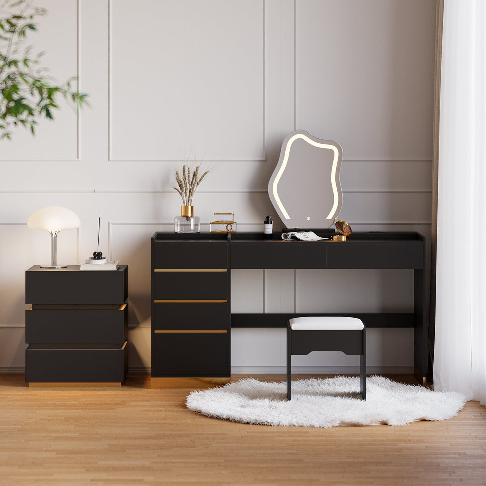 HMR - LED Mirror Makeup Vanity Set with 2 Smart Nightstands