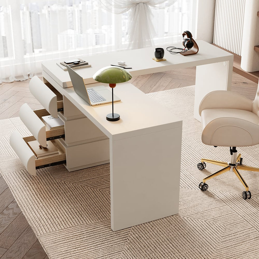 HMR - Humply Modern Minimalist Style L Shaped Desk Solid 60 Inch Executive Office Desk
