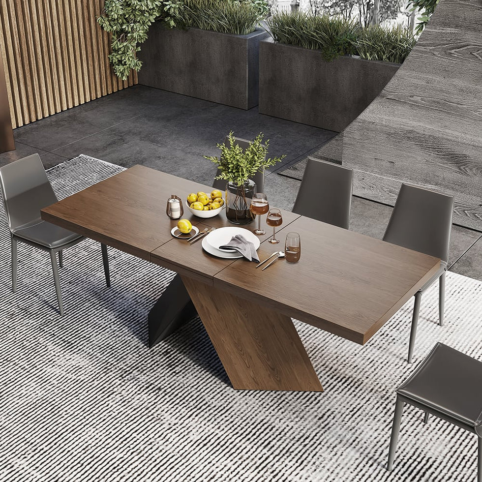 HMR - Farmhouse Extendable Wood Dining Table