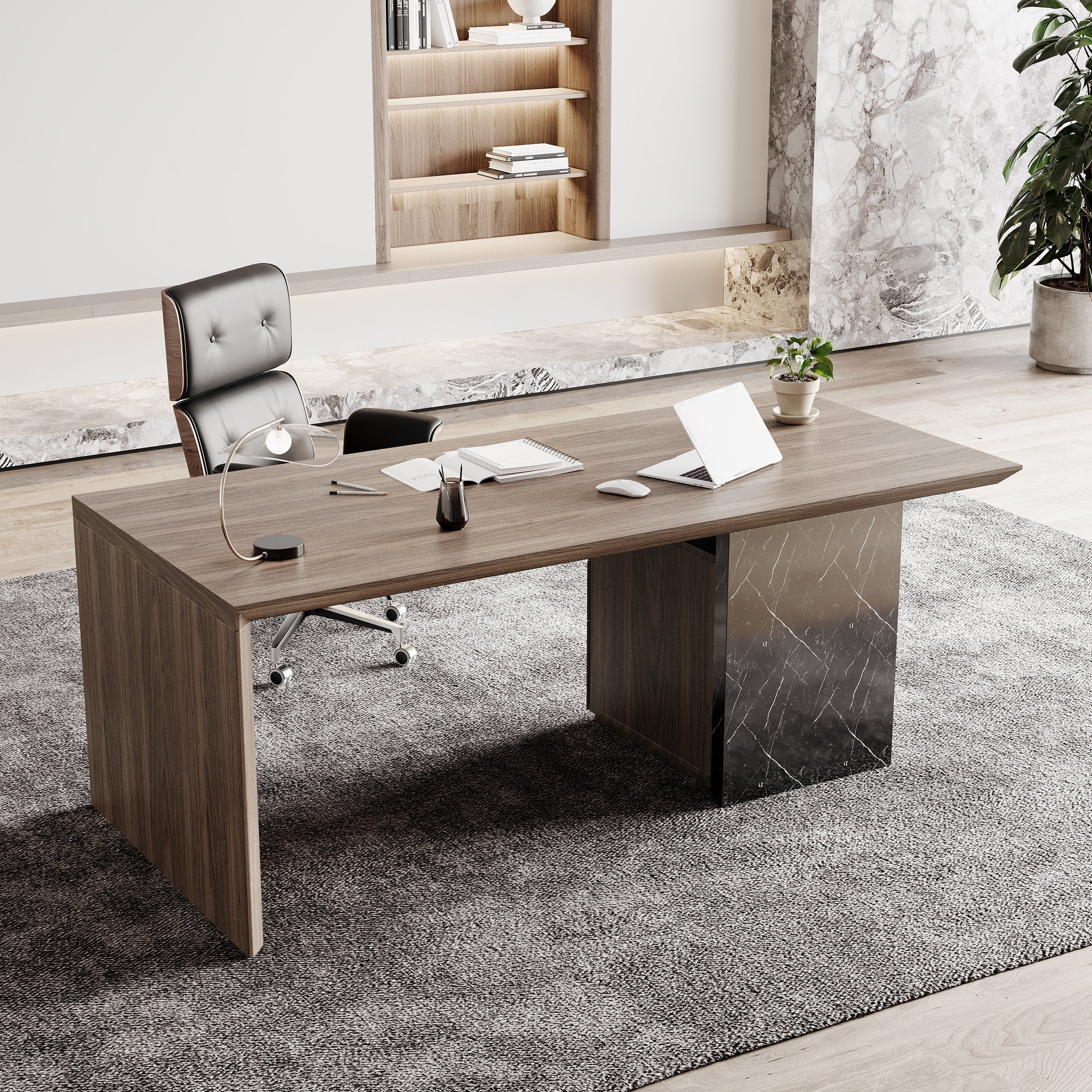 HMR - Modern Wooden Desk Home Office Desk & Home Office Chair Set Adjustable Height