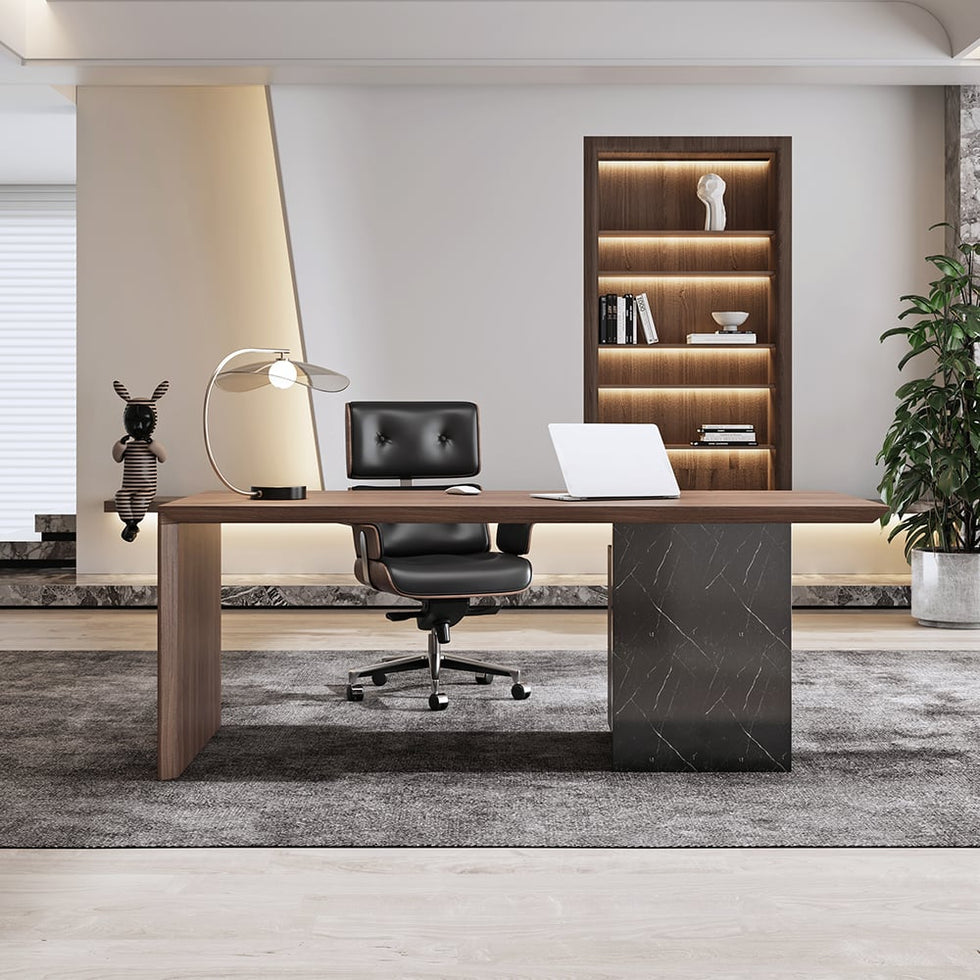 HMR - Modern Wooden Desk Home Office Desk & Home Office Chair Set Adjustable Height