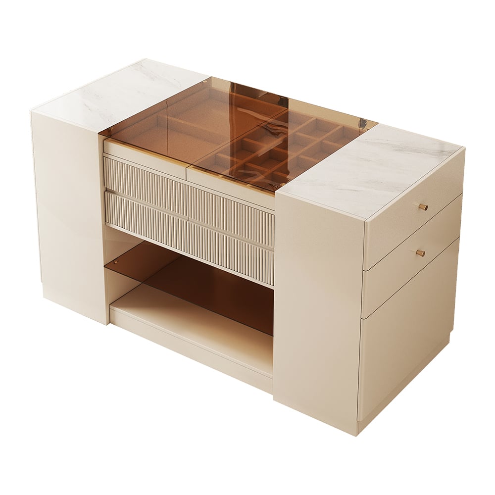 HMR - 60" Glass Top Dresser Walk-in Closet Island with Jewelry Storage